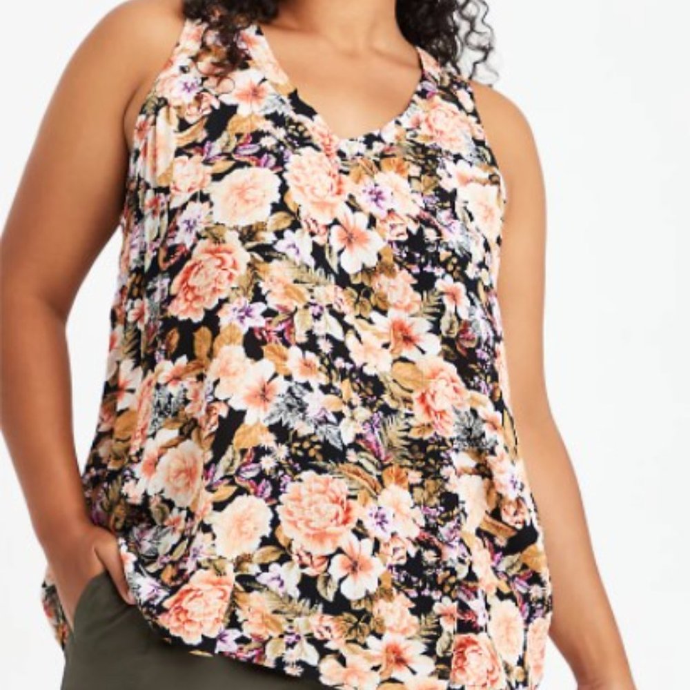 NWT TORRID TANK TOP - CRINKLE GAUZE FLORAL BLACK 2X